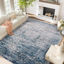 4x6 Vintage-Teppich im Used-Look, waschbar, rutschfest, ultradünn, weich, für Wohnzimmer, Schlafzimmer und Esszimmer – Blau