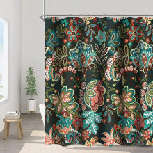 Bohemsk mandala blomsterprint bruseforhæng, vintage paisley-print, vandtæt, 180x213 cm, med kroge – kompatibel med standard brusestænger