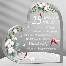 Placa acrílica conmemorativa en forma de corazón para el 25.º aniversario de bodas – 9,9 cm (3,9 pulgadas) Regalo para parejas, compatible con