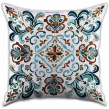 Vintage boheemi kukkatyynynpäällinen, oranssi ja sininen, 45x45 cm, sisä-/ulkokäyttöön, valkoinen ja sininen, retro ruosteenvärinen koristelu