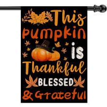 Bandera de otoño con diseño de calabaza y mensaje de agradecimiento – Decoración exterior de arpillera de doble cara para jardín, 71 x 101 cm,