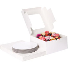 24 Sets Cake Boxes 10x10x5 Inch, Disposable Cake Box with Cake Boards and Stickers for Mother's Day, Pastries, Cupcakes, Pies, Cookies, Bakery