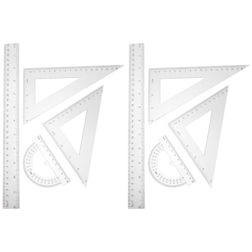 Transparent geometrisk linealsæt med vinkelmåler
