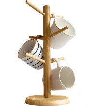 Bambu kaffemugghållare träd, tjockare bas kaffemugghållare stativ för disk, muggställ med 6 krokar