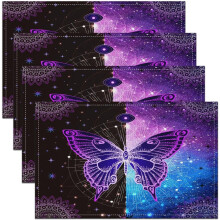 Set van 4 placemats met vlinder- en sterrenstelselprint