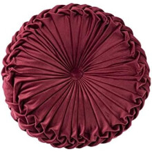 Cuscino rotondo in velluto per divano, piccolo cuscino decorativo fatto a mano per letto e camera da letto, 35 cm, rosso scuro.