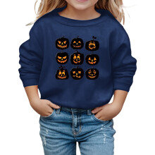 Halloween Pumpkin Graphic Hoodie for Girls, Navy, 1-2 Years – Warm Pullover Sweatshirt Compatible with Kids' Outdoor Activities