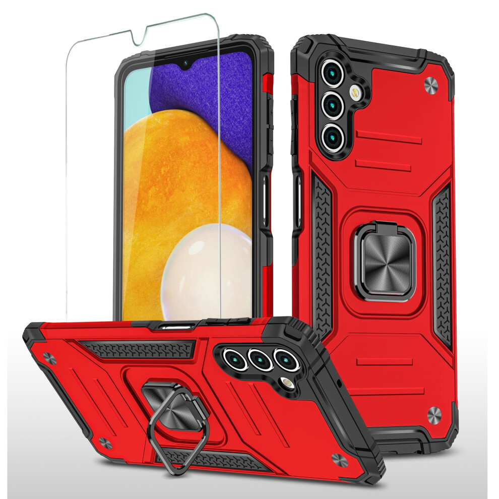 Xhy Compatible With Samsung Galaxy A13 5G Case + Screen Protector, Shockproof Ring Stand, Magnetic Metal Kickstand, Drop Protection Â Red 9104899380142