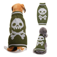 Halloween-Hundepullover-Sets, grasgrün, Totenkopf-Welpen-Hundekleidung, Haustierstrickwaren für Hunde, Katzen und andere Haustiere – XS