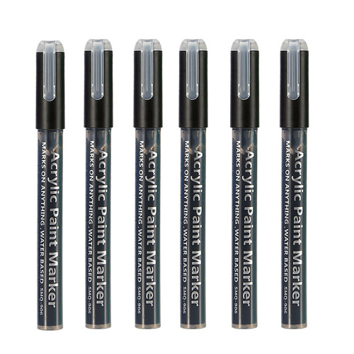 Σετ 6 μαύρων ακρυλικών μαρκαδόρων, με βάση το νερό, γρήγορο στέγνωμα, λεπτή άκρη,