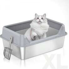 Stainless Steel Cat Litter Box – 19.6"x13.7"x9", Odor-Absorbing, Rust/Stain Proof, Non-Stick, for Cats & Rabbits
