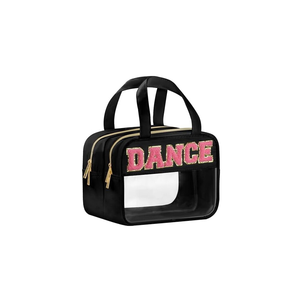 Clear Dance Chenille Letter Makeup Bag with Handles & Zipper â Waterproof Nylon/PVC Travel Cosmetic Pouch for Women