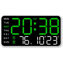 LED Wall Clock with Date Week Temperature Humidity 12/24H