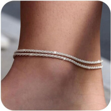 Sterling Silver Adjustable Anklet Set for Women 3-Pack