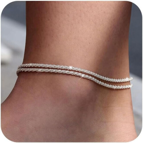 Sterling Silver Adjustable Anklet Set for Women 3-Pack