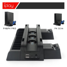 Alles-in-één koelstandaard voor PS4/Slim/Pro met schijfopslag en dubbele controlleroplaadfunctie – Compatibel met PS4, PS4 Slim en PS4 Pro