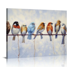 Abstract Birds Canvas Wall Art: Colorful Birds on Wire Picture Sparrow Painting Artwork for Living Room (Multi-Sized)