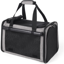YUDODO 25 lbs Lightproof Soft-Sided Cat Carrier, Airline-Approved, Foldable, with Side Pockets & Reflective Mesh – Grey