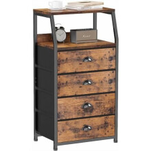 Tall 4-Drawer Nightstand Dresser – Vertical Storage Tower for Bedroom, Nursery, Hallway; Fabric & Wood Top, Sturdy Steel Frame
