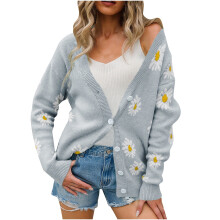 Dame cardigan med åben front, grå og lange ærmer