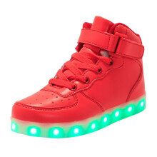 Mångsidiga sneakers för flickor, enfärgade, platta, tjock botten, lätta, lysande, blinkande sneakers med LED-lampor, hudvänligt tyg för barn