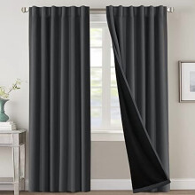100% Blackout Curtains with Black Liner, 96" Thermal Insulated Back Tab/Rod Pocket Drapes, 2 Panels, Charcoal Grey – Compatible with standard rods