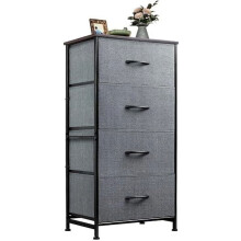 Fabric Dresser with Steel Frame and Wood Top 4 Drawer Dark