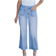 Dámské džíny Lenago Bootcut s širokými nohavicemi a vysokým pasem, elastické, rovné, zapínání na knoflíky, volné džíny s kapsou