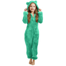 Pigiama invernale con cappuccio per bambini, caldo, intero, verde chiaro, taglia 5-6