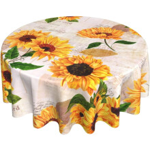 Vintage Sunflower Round Tablecloth Washable Reusable Decoration Table Cover for Kitchen Party 60"