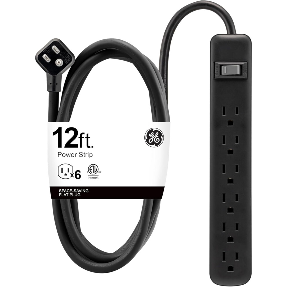Power Strip 12 Ft 6 Outlet Ul Listed Black 9341593906319