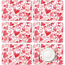 6 Set Valentine's Day Placemats, 11x16 Inch Watercolor Heart Plastic Placemats Red Pink Spring Holiday Table Mats for Wedding Party Festival Decor
