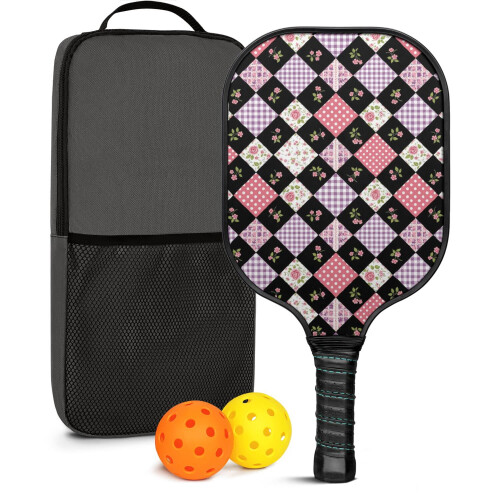 Σετ κουπιών Pickleball με κουπιά από fiberglass σε σχέδια λουλουδιών, 2 μπάλες και τσάντα –