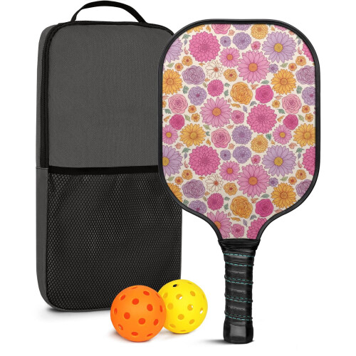 Σετ κουπιών Pickleball από fiberglass με λουλούδια και 2 μπάλες και τσάντα – Συμβατό με
