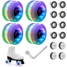 LED Light Up Roller Skate Wheels with Bearings 4 Pack Cool Lighting-up Skating Wheels for Double Row Skating 32mm x 58mm