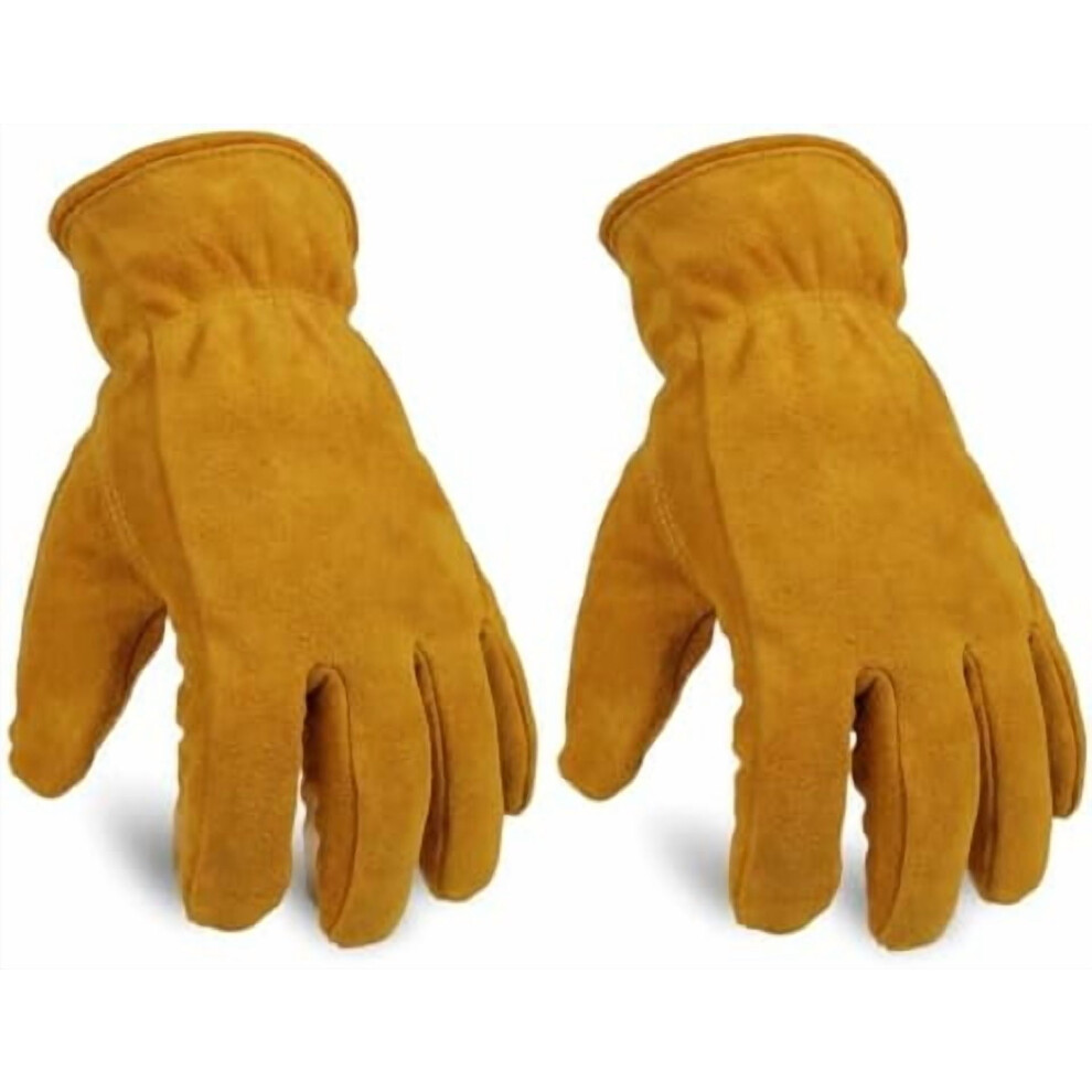 Leather Work Gloves Warm Lined Thermal Insulated 2 Pairs 9401284854708