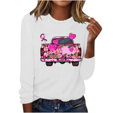 Weißes, leichtes Langarmshirt für Damen, kurzes Modell mit Rundhalsausschnitt und Grafikprint, Polyester, Größe S