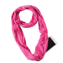 Lenço feminino leve, elástico, com zíper, ideal para viagens no outono e primavera. Cachecol macio com bolso, estilo infinito, na cor rosa.