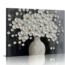 Painted White Floral Paintings on Canvas Modern Canvas Paintings Wall Decorations Abstract Mural Painting 20x20 Inches Texture Canvas Wall Art