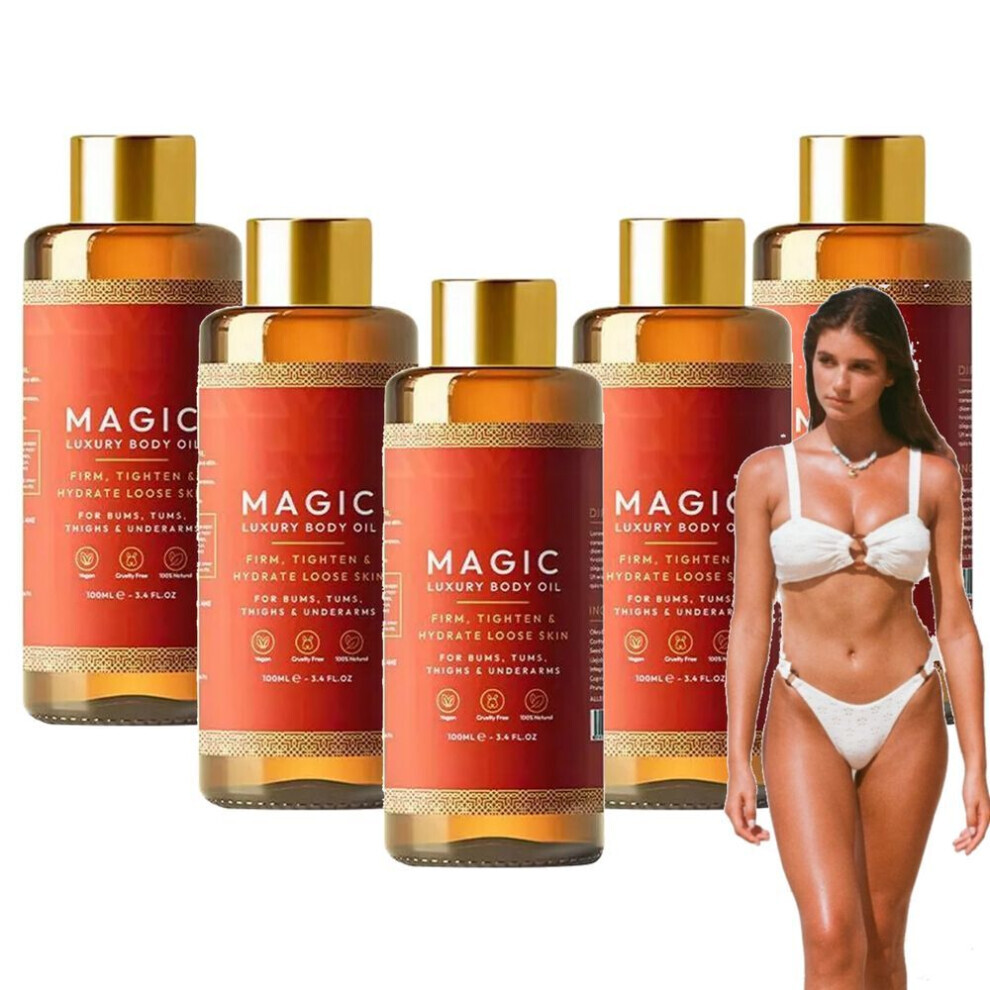 5PCS Magic Body Oil, 100ml Body Oils - Plumps, Tightens, Firms And Hydrates Sagging Skin, Arms, Chest, Thighs And Tums, Suitable For Full Body Use