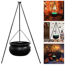 Grand chaudron de sorcière noir avec trépied en métal et lumière phosphorescente – Décoration d'Halloween pour intérieur, extérieur, seau à