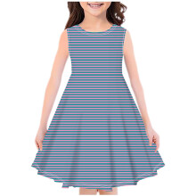 Robe d'été sans manches à col rond imprimée à carreaux et à fleurs, coupe trapèze fluide, pour filles de 4 à 14 ans