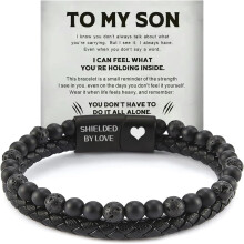 Bracciale protettivo occhio di tigre per uomo, in pelle nera con perline, gioiello a polsino fatto a mano, regalo di Natale e compleanno.
