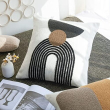 Housses de coussin décoratives bohèmes géométriques, 45 x 45 cm, marron et noir, style moderne et arrondi, 1 lot