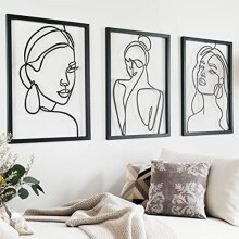 Minimalistisches abstraktes Wandbild-Set aus Metall mit einzeiliger Frauenmotiv (3er-Set)