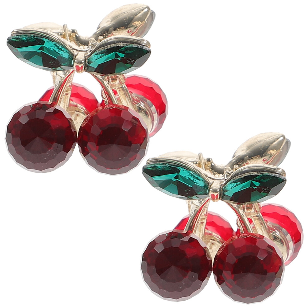 Unisex Red Cherry Hair Claw Clips With Rhinestones For Women And Girls Assorted Color 2Pcs