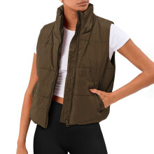 Ediodpoh Giacca da donna casual calda tinta unita con tasche, gilet imbottito per donna, marrone M