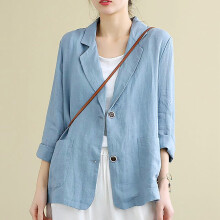 Linen Blazers for Women Business Casual Long Sleeve Suit Jacket Lightweight Work Blazer Blue