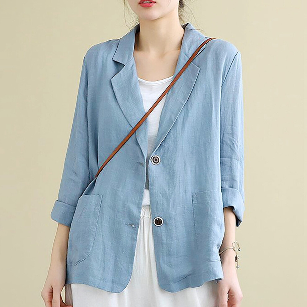 Linen Blazers For Women Business Casual Long Sleeve Suit Jacket Lightweight Work Blazer Blue 9175034814662