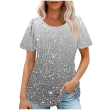 Lässige, locker sitzende Damenbluse mit kurzen Ärmeln und Rüschen vorne | Sommerbluse mit Farbverlauf | Dehnbar und atmungsaktiv (S-2XL) | Für